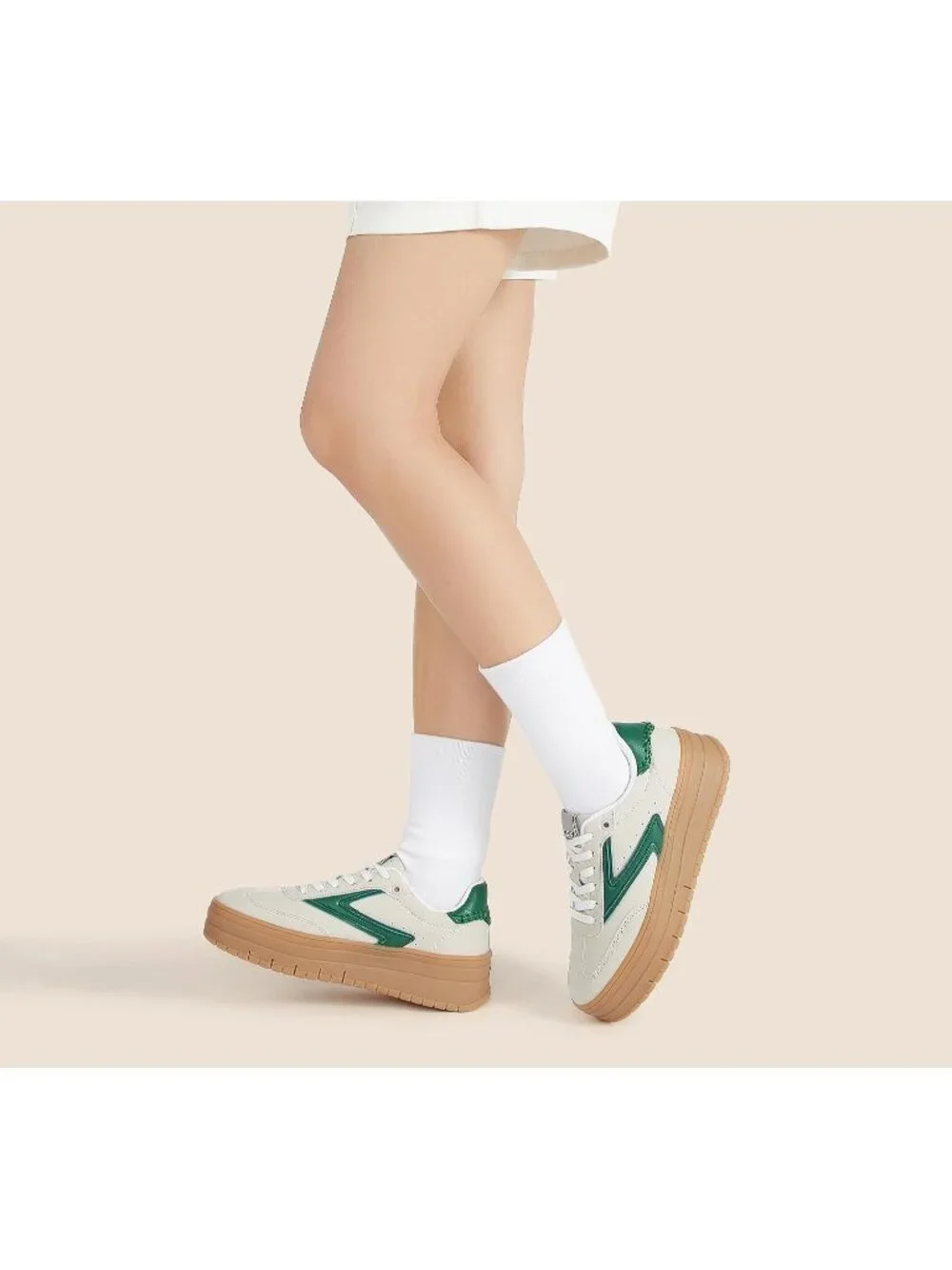 🆕Women's White Green Platform Sneakers Gum Thick Sole Tennis Walking Shoes